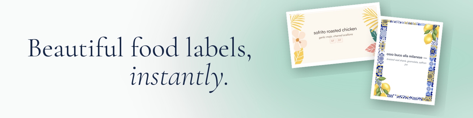 BanquetLabel buffet labels — Beautiful food labels, instantly.