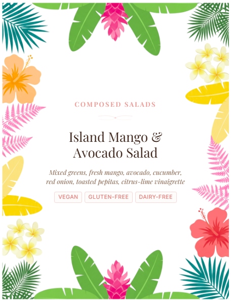 Tropical menu label